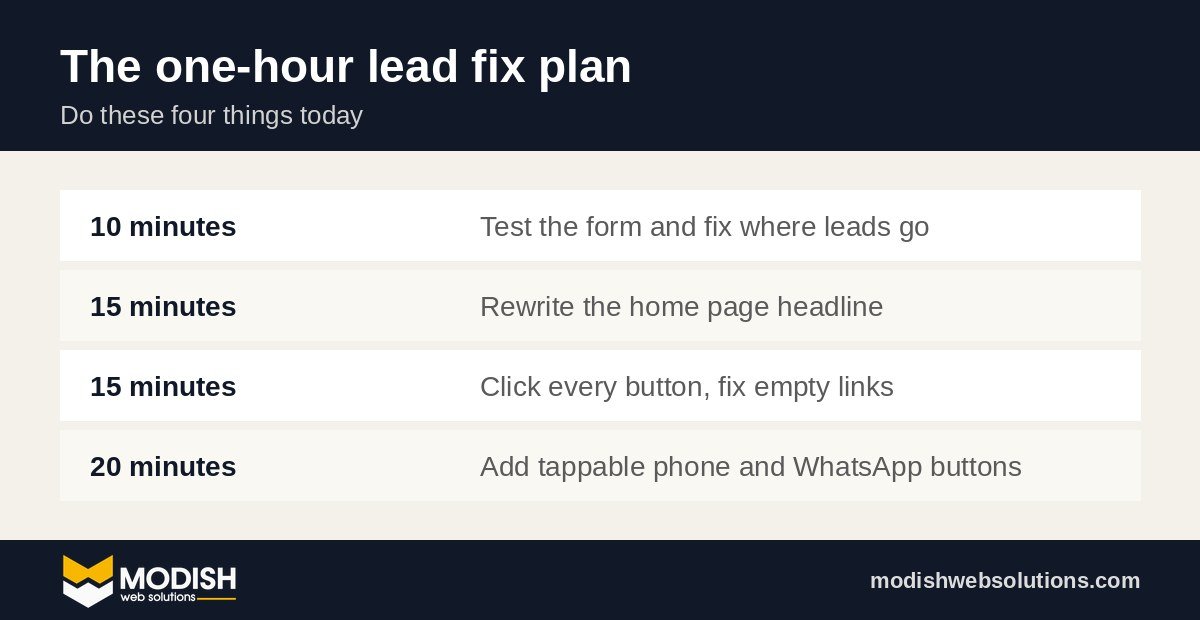 One-hour plan to fix a website not getting leads