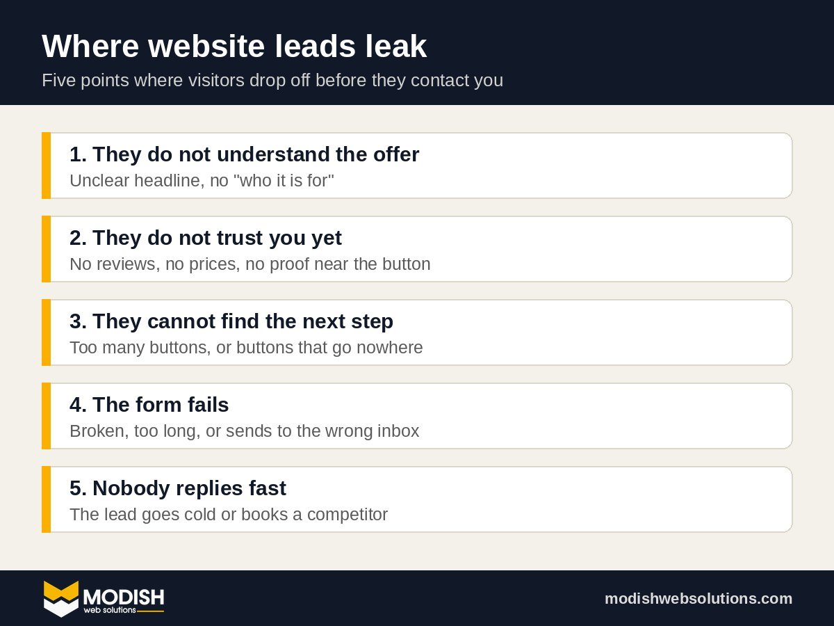 Why a website is not getting leads: five points where visitors drop off